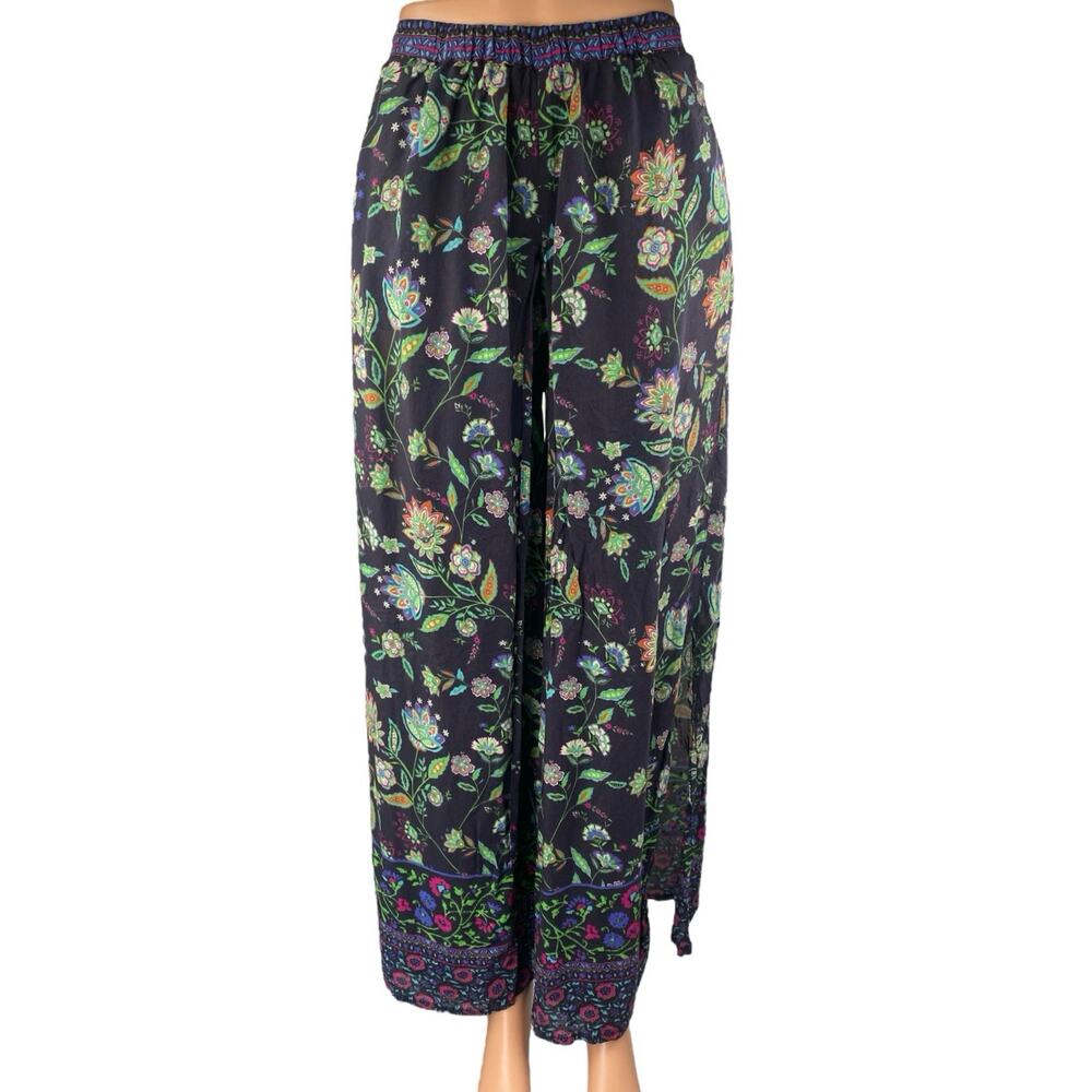 Ruby Yaya Black Multicolor Floral High Waisted Wide Leg Trousers Pants Size S